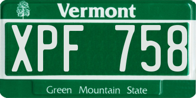 VT license plate XPF758