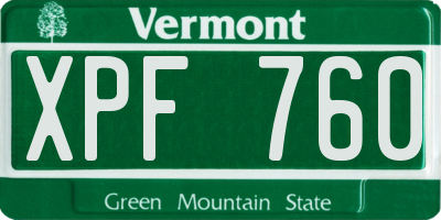 VT license plate XPF760