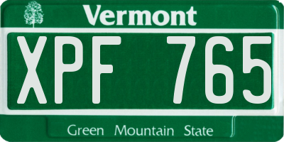 VT license plate XPF765
