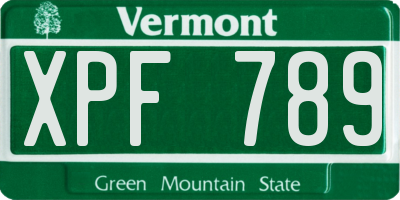VT license plate XPF789