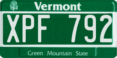 VT license plate XPF792