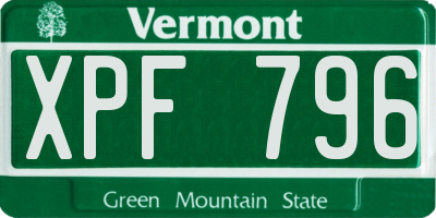 VT license plate XPF796