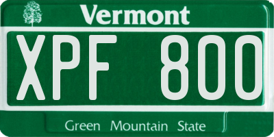 VT license plate XPF800