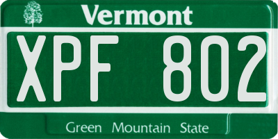VT license plate XPF802
