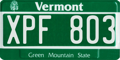 VT license plate XPF803