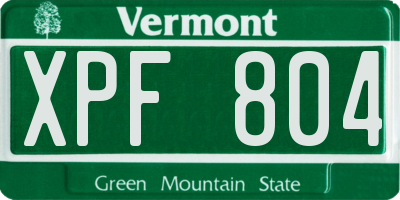 VT license plate XPF804