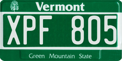 VT license plate XPF805