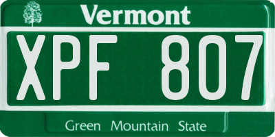 VT license plate XPF807