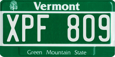 VT license plate XPF809