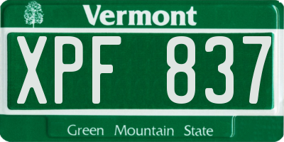VT license plate XPF837