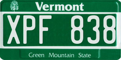 VT license plate XPF838