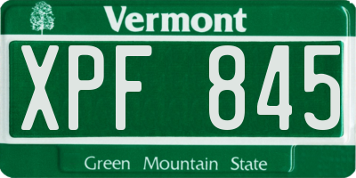 VT license plate XPF845