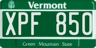 VT license plate XPF850