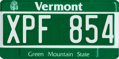 VT license plate XPF854