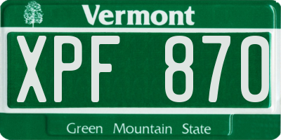 VT license plate XPF870