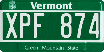 VT license plate XPF874