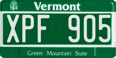 VT license plate XPF905