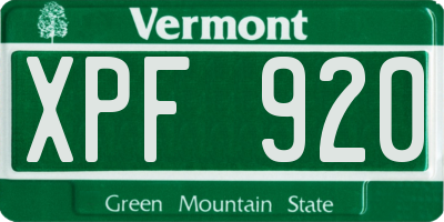 VT license plate XPF920