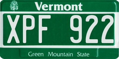 VT license plate XPF922