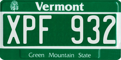 VT license plate XPF932
