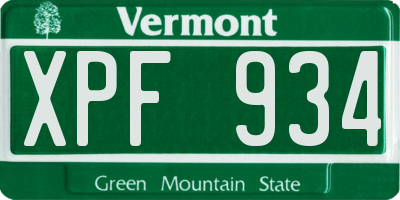 VT license plate XPF934