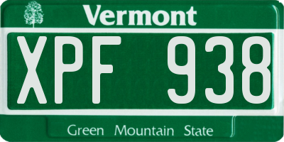 VT license plate XPF938