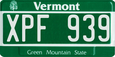 VT license plate XPF939