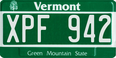 VT license plate XPF942