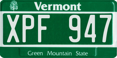 VT license plate XPF947