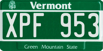 VT license plate XPF953