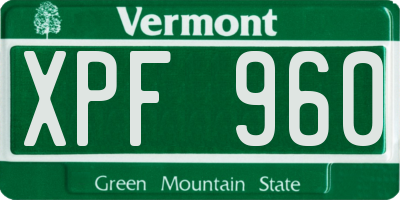 VT license plate XPF960