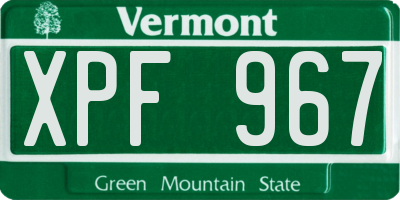VT license plate XPF967
