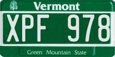 VT license plate XPF978