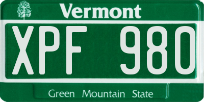 VT license plate XPF980