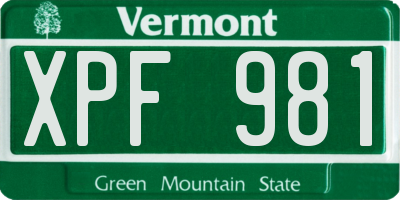 VT license plate XPF981