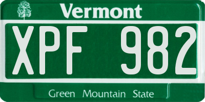 VT license plate XPF982