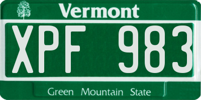 VT license plate XPF983