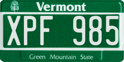VT license plate XPF985