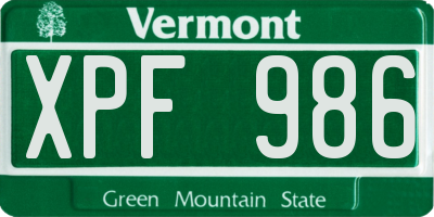 VT license plate XPF986