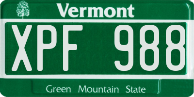 VT license plate XPF988