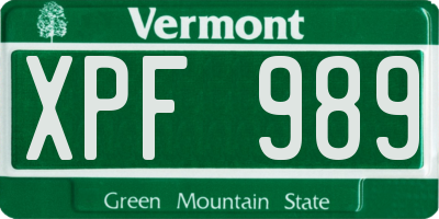 VT license plate XPF989