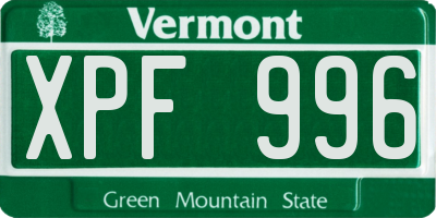 VT license plate XPF996