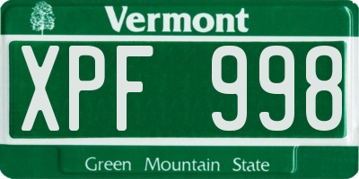 VT license plate XPF998