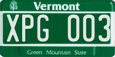 VT license plate XPG003