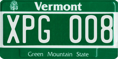 VT license plate XPG008