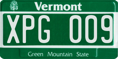 VT license plate XPG009