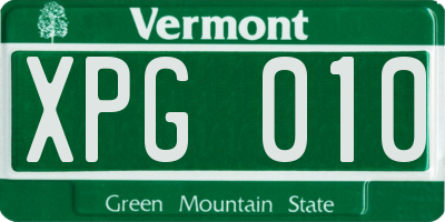 VT license plate XPG010