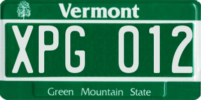 VT license plate XPG012