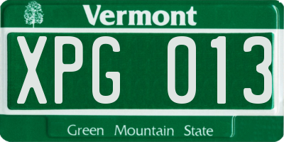 VT license plate XPG013