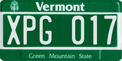 VT license plate XPG017